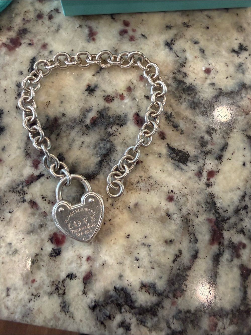 Tiffany and Co Silver Heart Padlock Charm Chain Bracelet